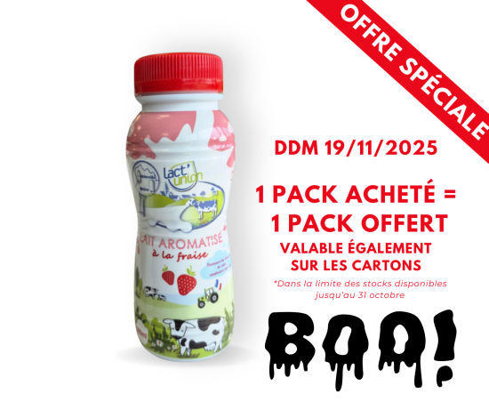 Lait aromatisé Fraise Lact Union Stérilisé UHT (Vendu par pack)